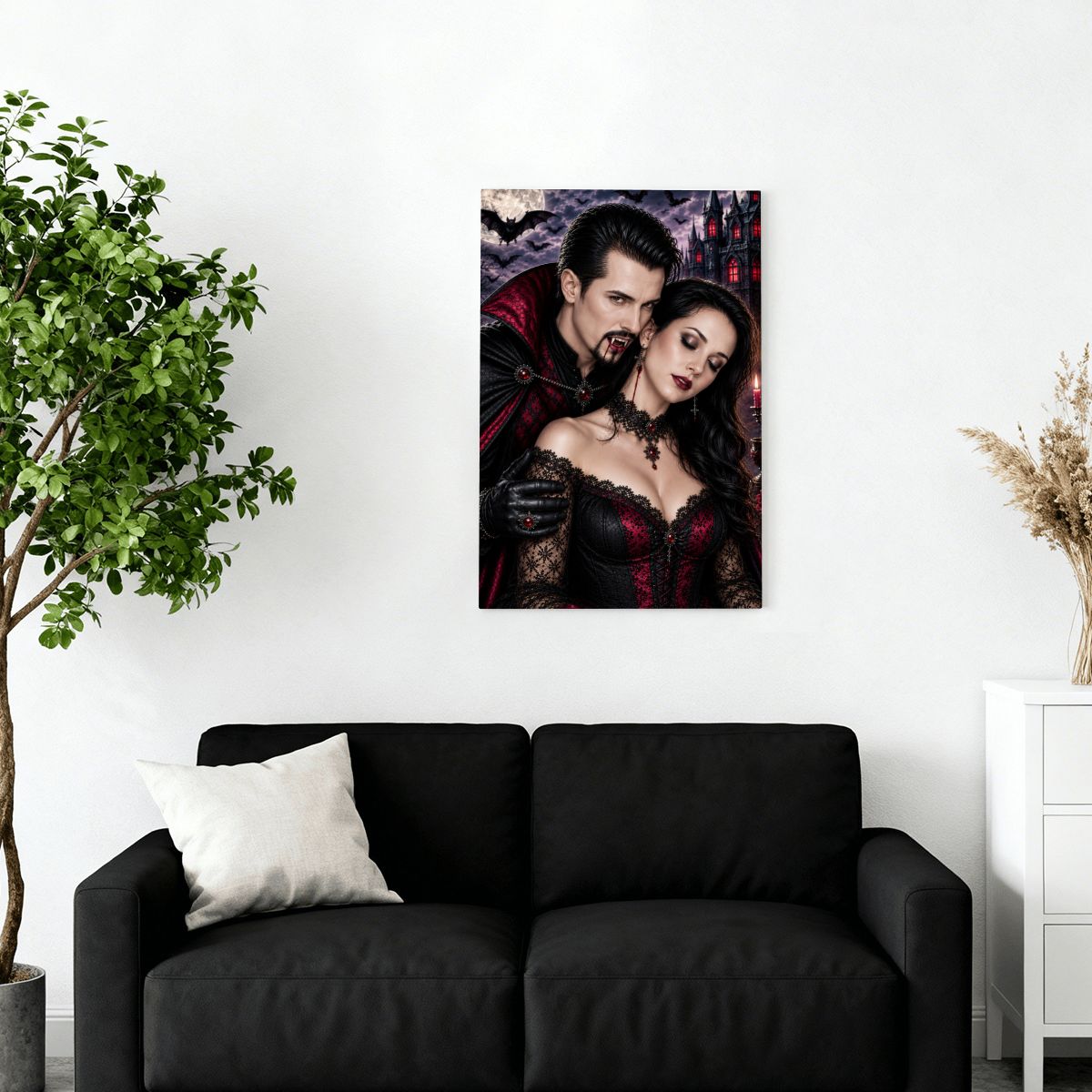 Framed Canvas Painting Halloween Vampire Couple(Made in USA)