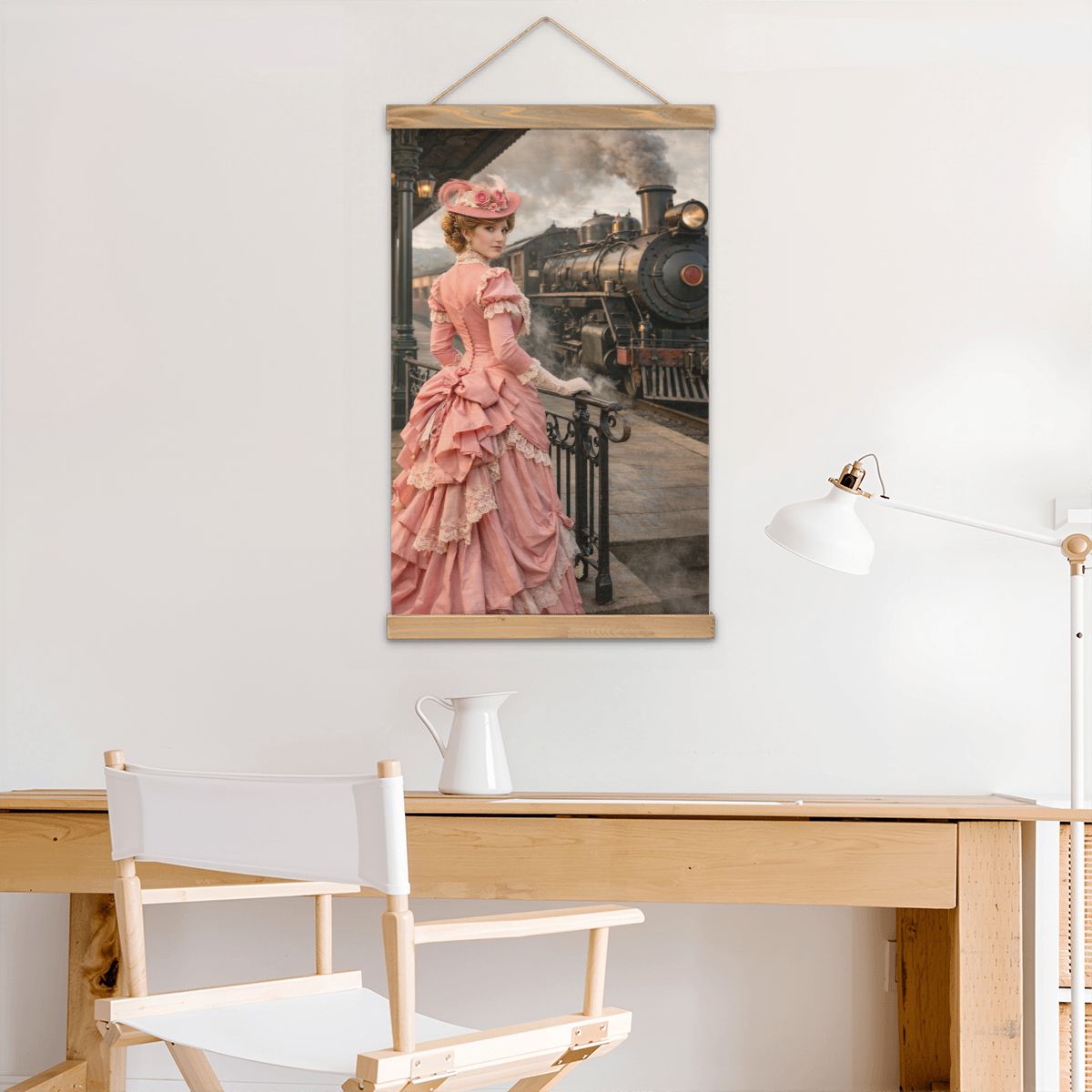 Linen Canvas Wall Art Victorian Woman and Train