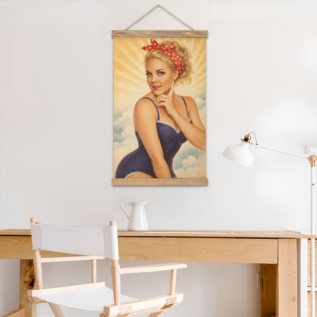 Linen Canvas Wall Art WWII 1940's Pinup Girl