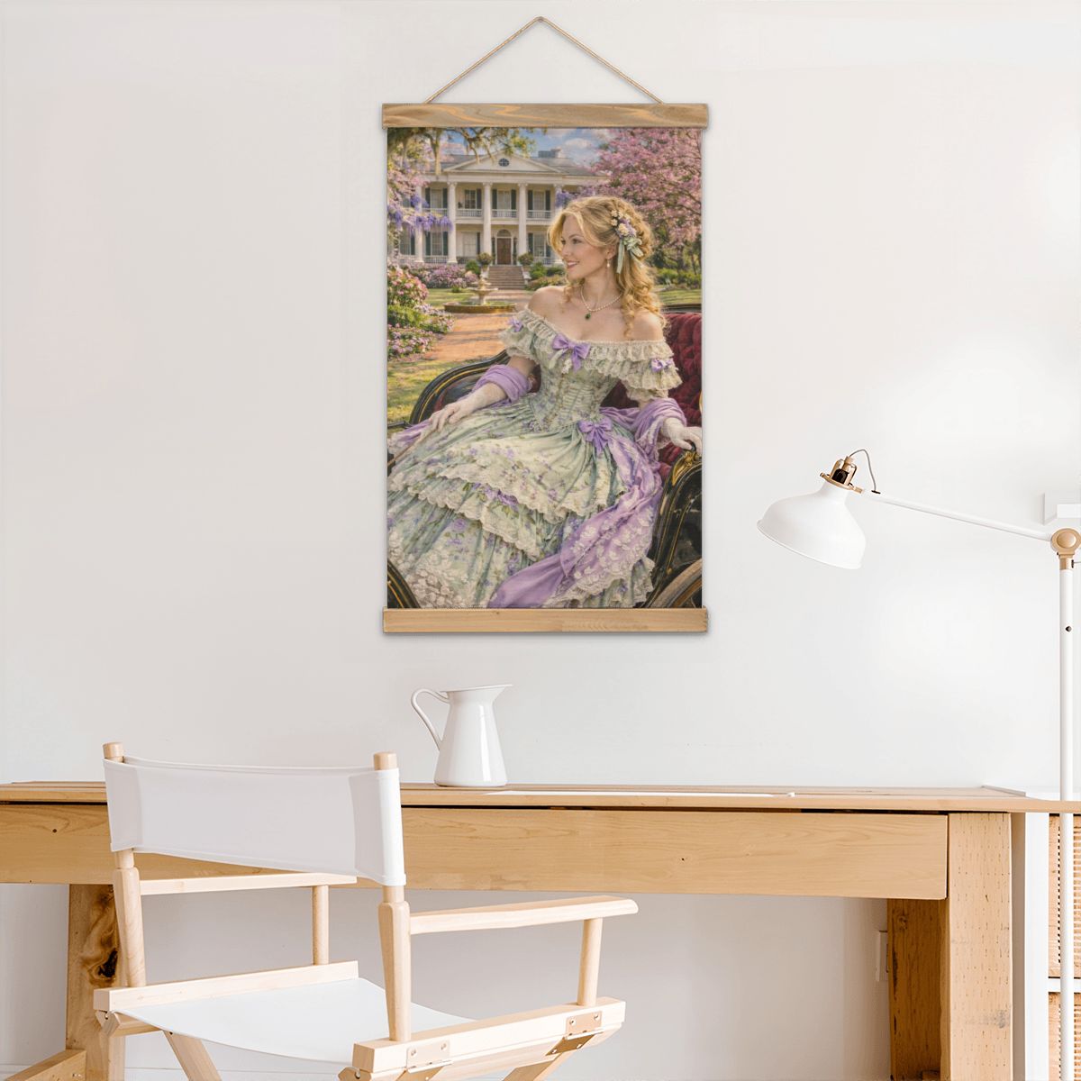 Linen Canvas Wall Art Civil War Woman in Carriage