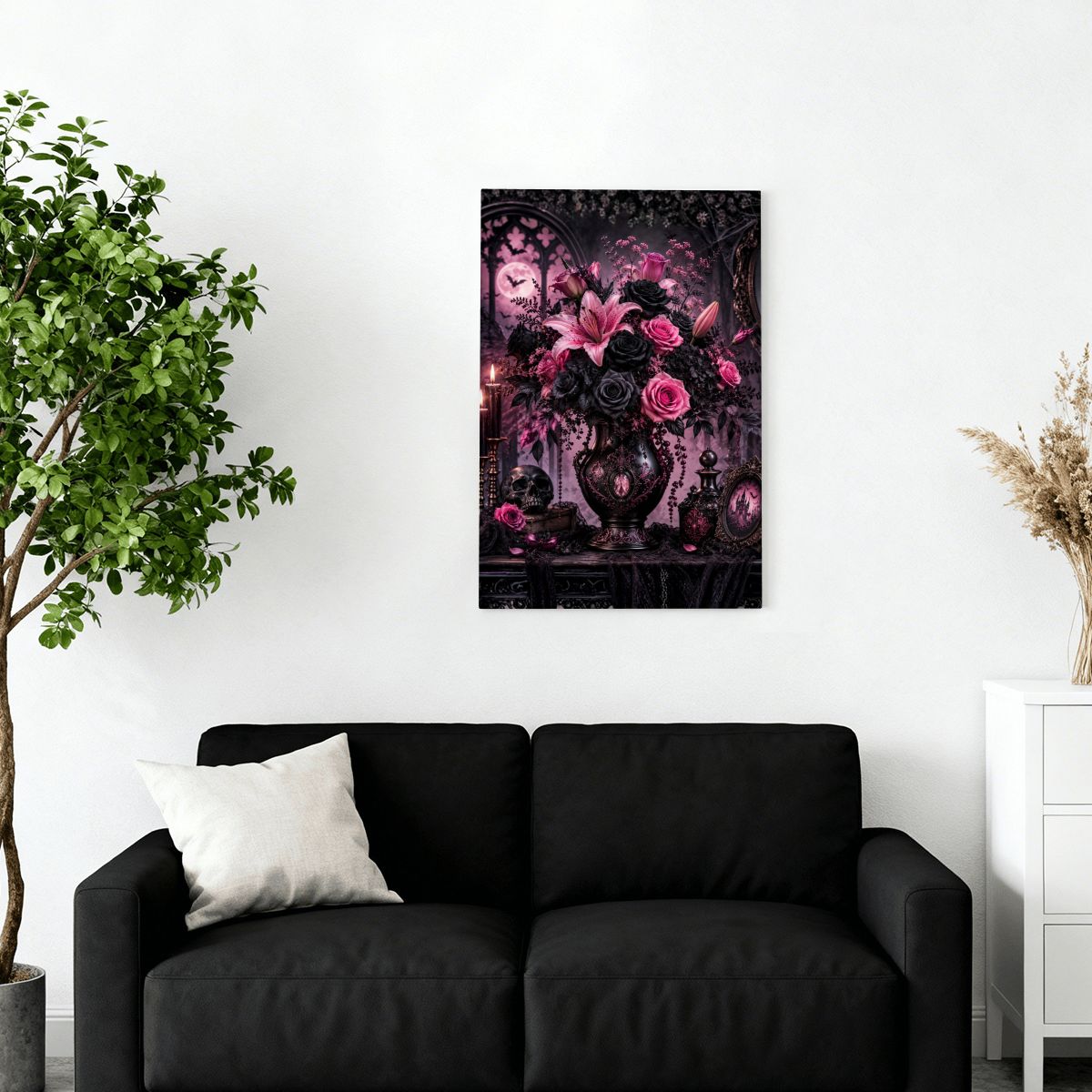 Framed Canvas Painting Halloween Pink Flower Bouquet Vase (Made in USA)