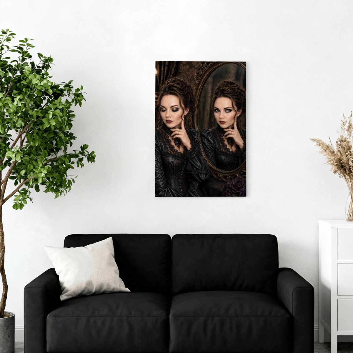 Framed Canvas Painting Halloween Gothic Woman in Mirror (Made in USA)