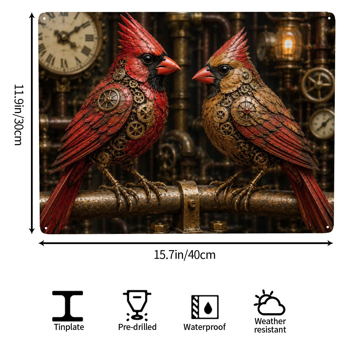 Tin Sign Metal Decor Steampunk Cardinals