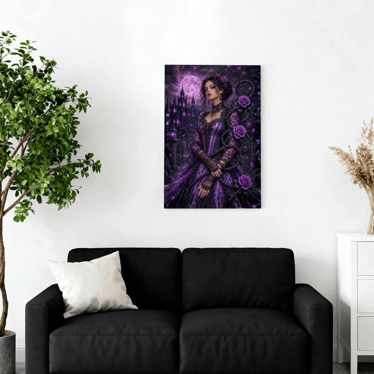Framed Canvas Painting Gothic Purple Roses (Made in USA)