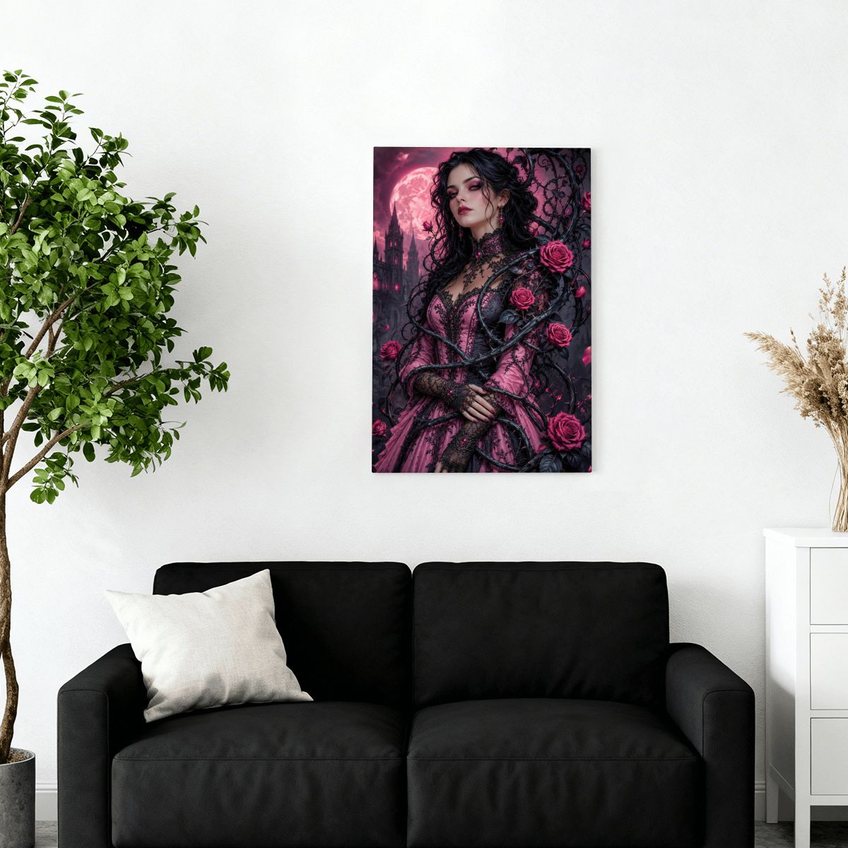 Framed Canvas Painting Gothic Pink Roses (Made in USA)