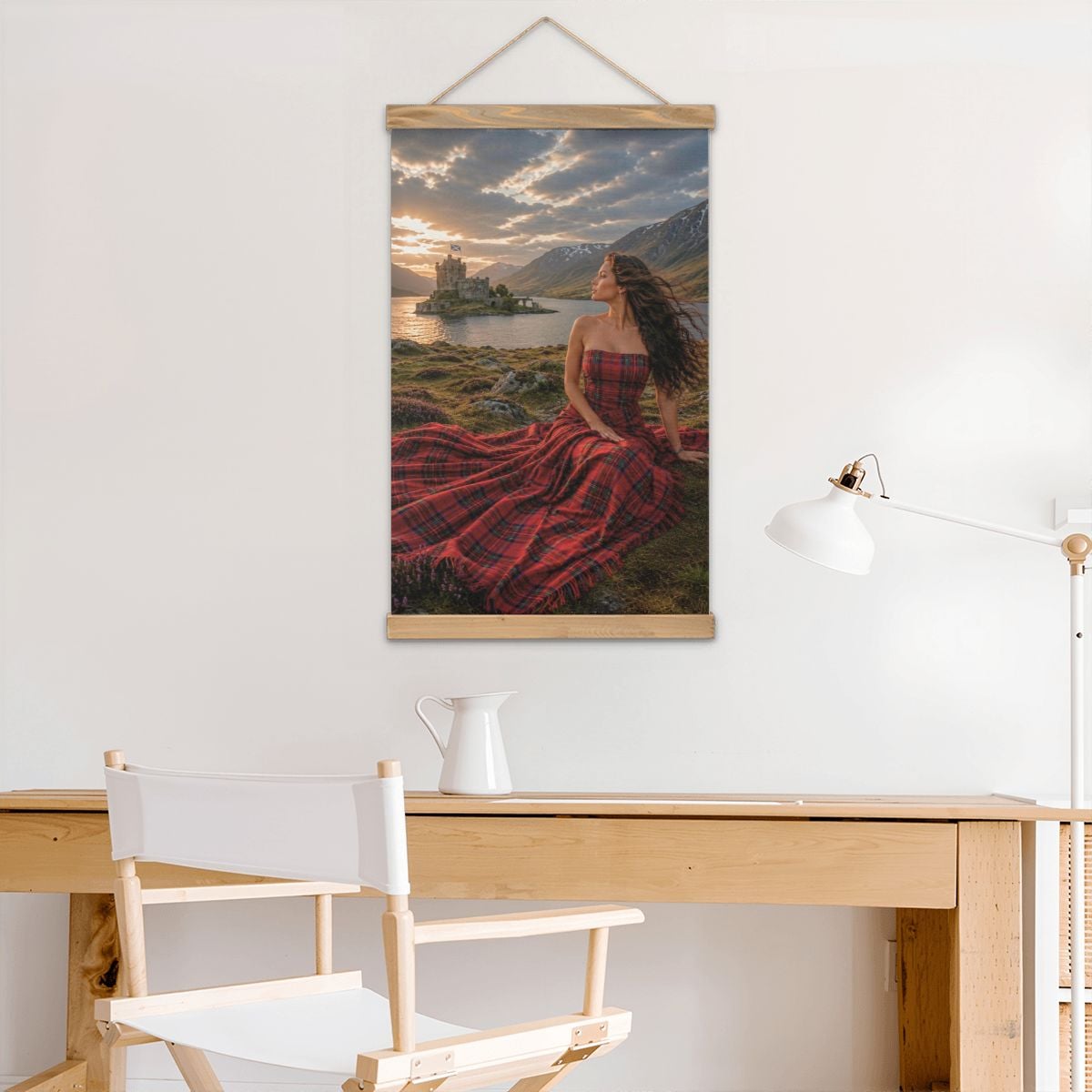 Linen Canvas Wall Art Sunset in Scotland Clan Bruce Tartan