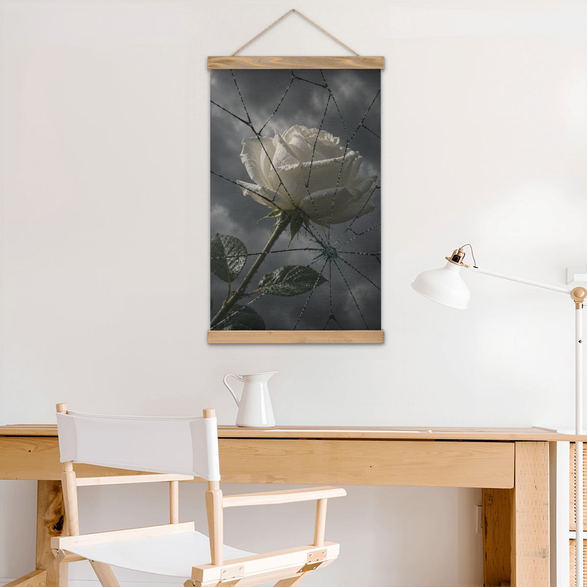 Linen Canvas Wall Art Broken Glass and Rose