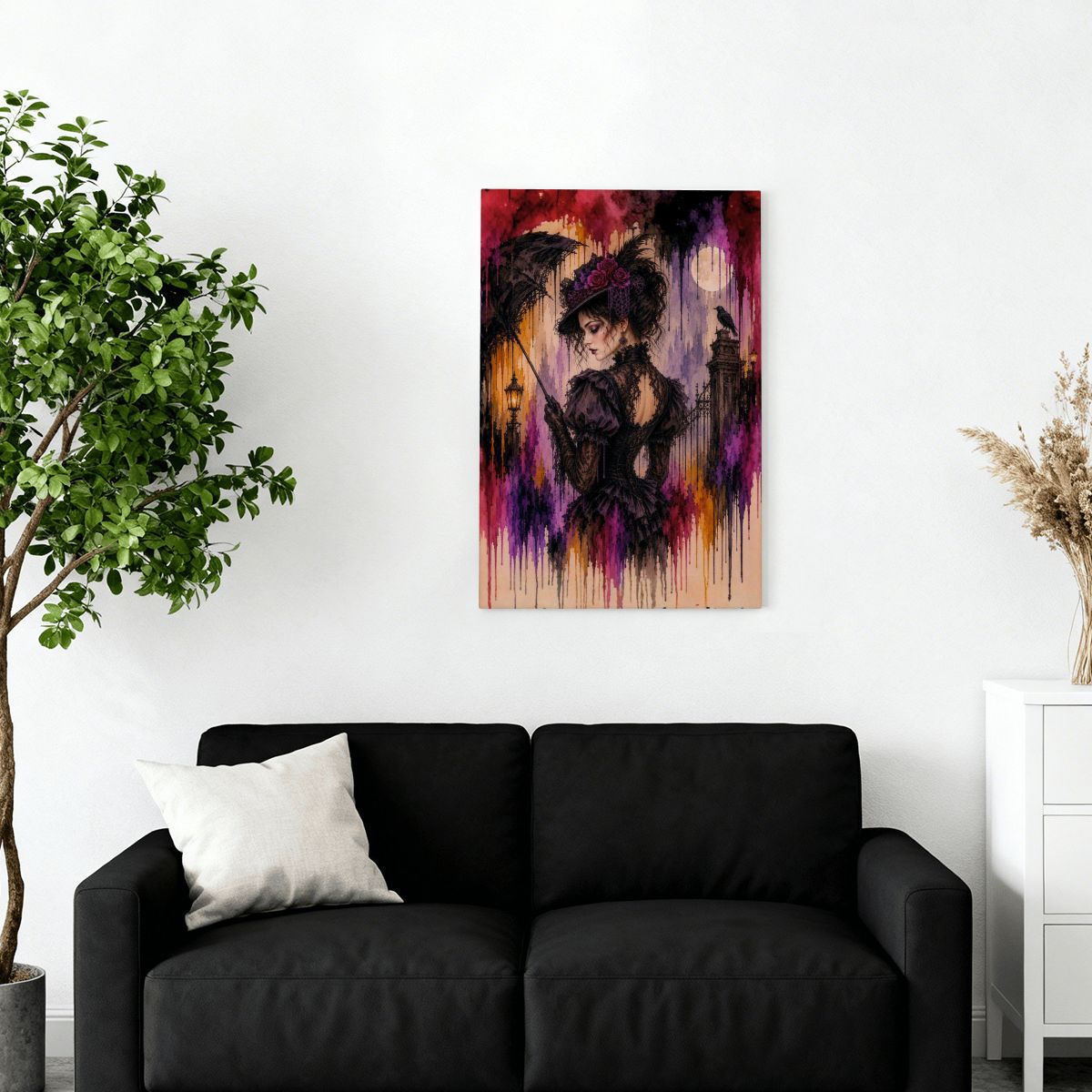 Framed Canvas Painting Victorian Drip Art Goth Rain (Made in USA)