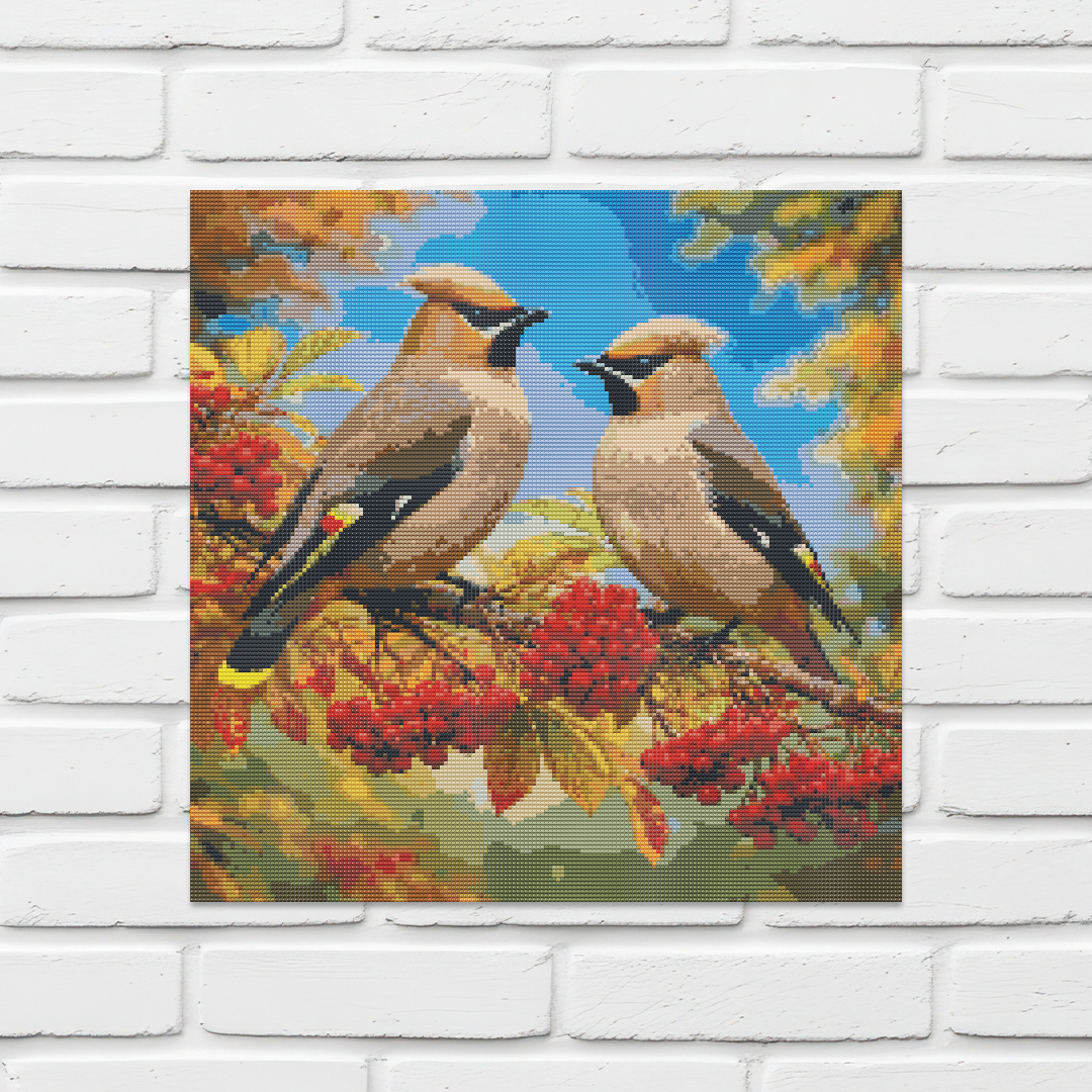 Diamond Painting Kit 20"x20" Bohemian Waxwing (Round Drills)