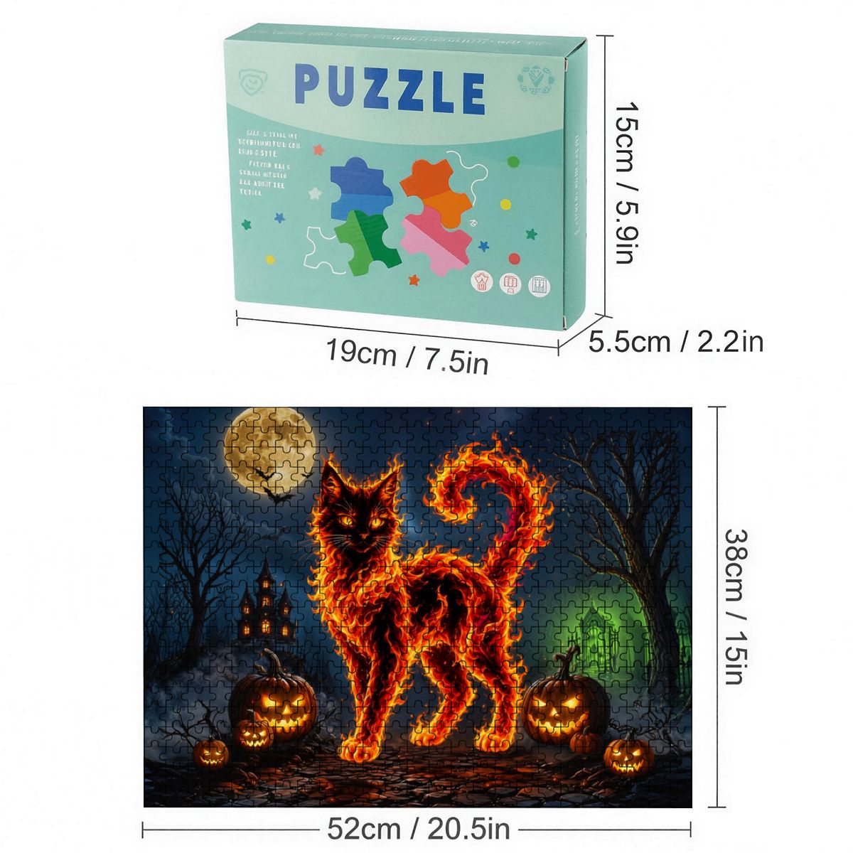 500pcs Wooden Jigsaw Puzzles (Made in USA) Halloween Cat Flames