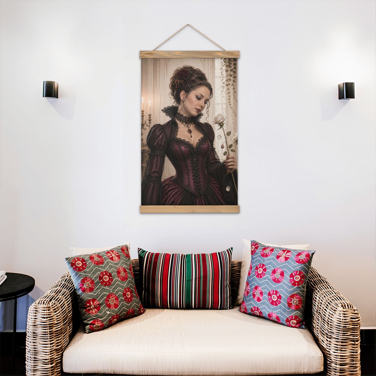 Linen Canvas Wall Art Gothic Victorian Woman Rose Halloween