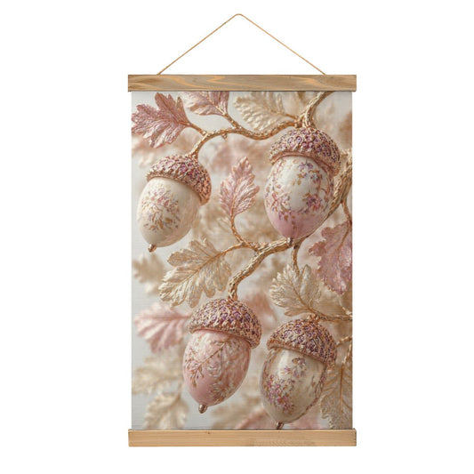 Linen Canvas Wall Art Fall Pink Acorns
