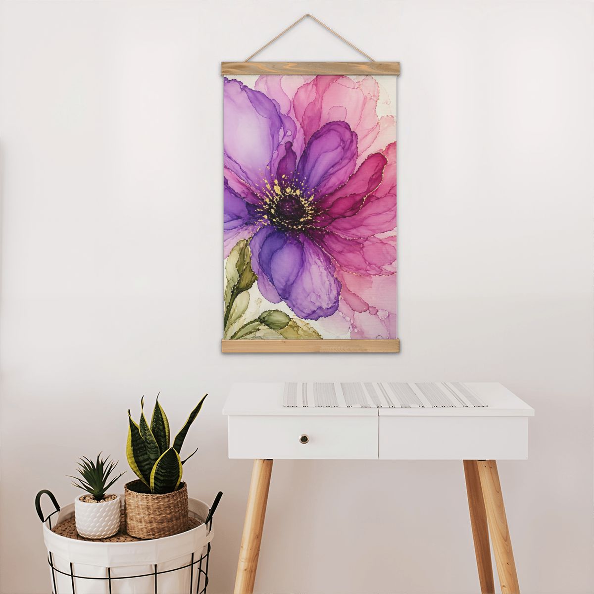 Linen Canvas Wall Art Purple Flower