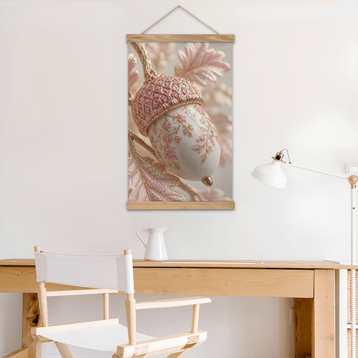 Linen Canvas Wall Art Pink Acorn