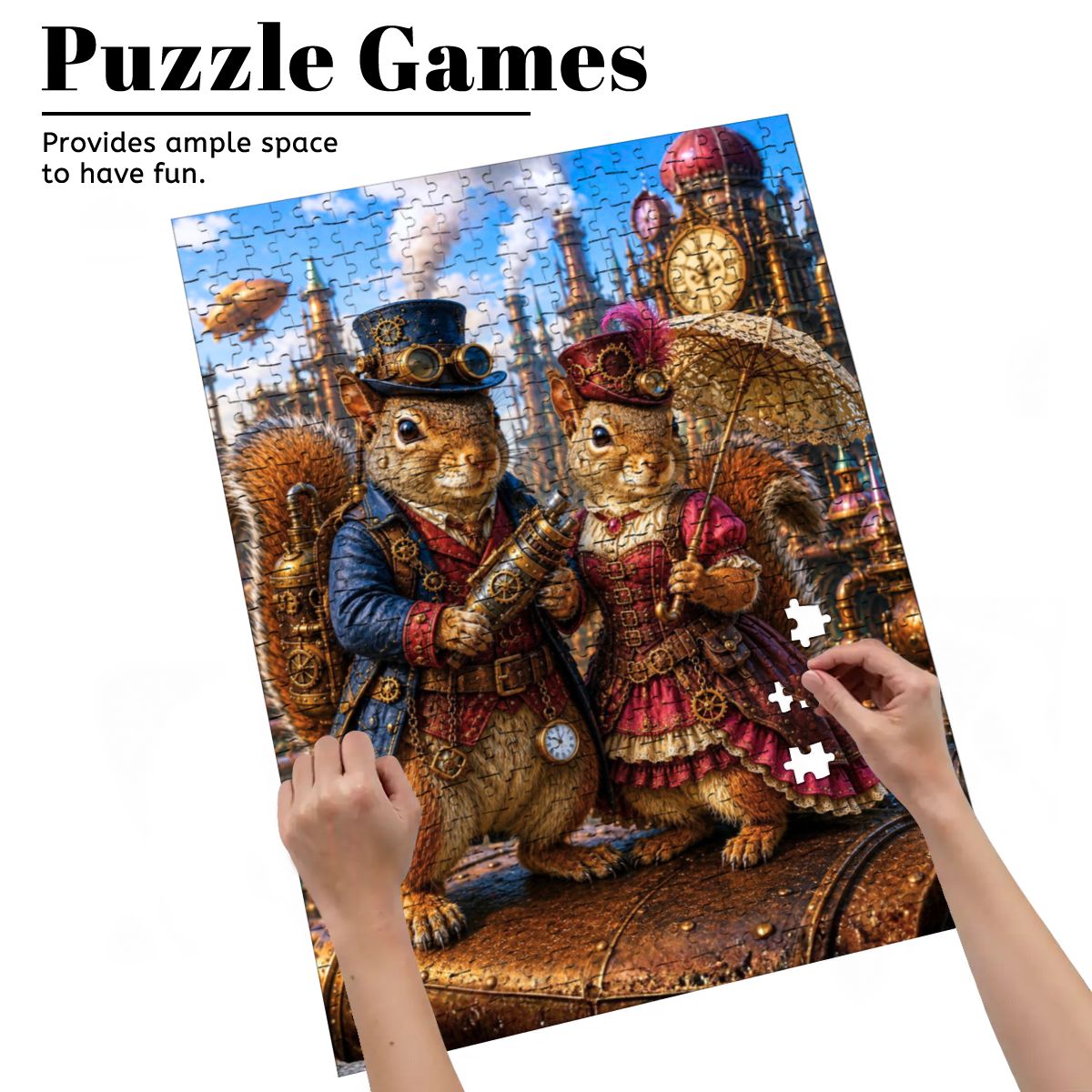 Wooden Jigsaw Puzzles 500 pcs Steampunk Animals-Squirrels