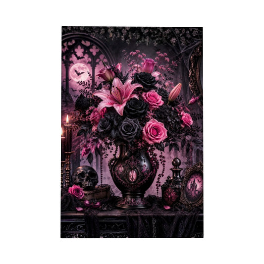 Framed Canvas Painting Halloween Pink Flower Bouquet (Made in USA)