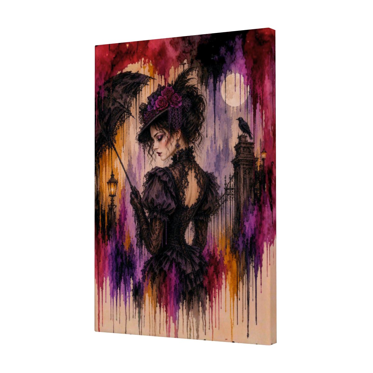 Framed Canvas Painting Victorian Drip Art Goth Rain (Made in USA)