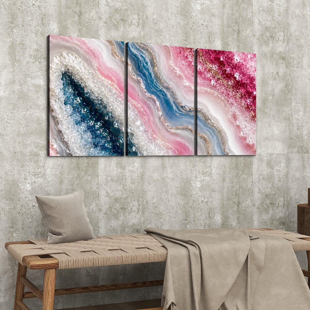 3 Panels Canvas Prints Wall Art Pink Geode