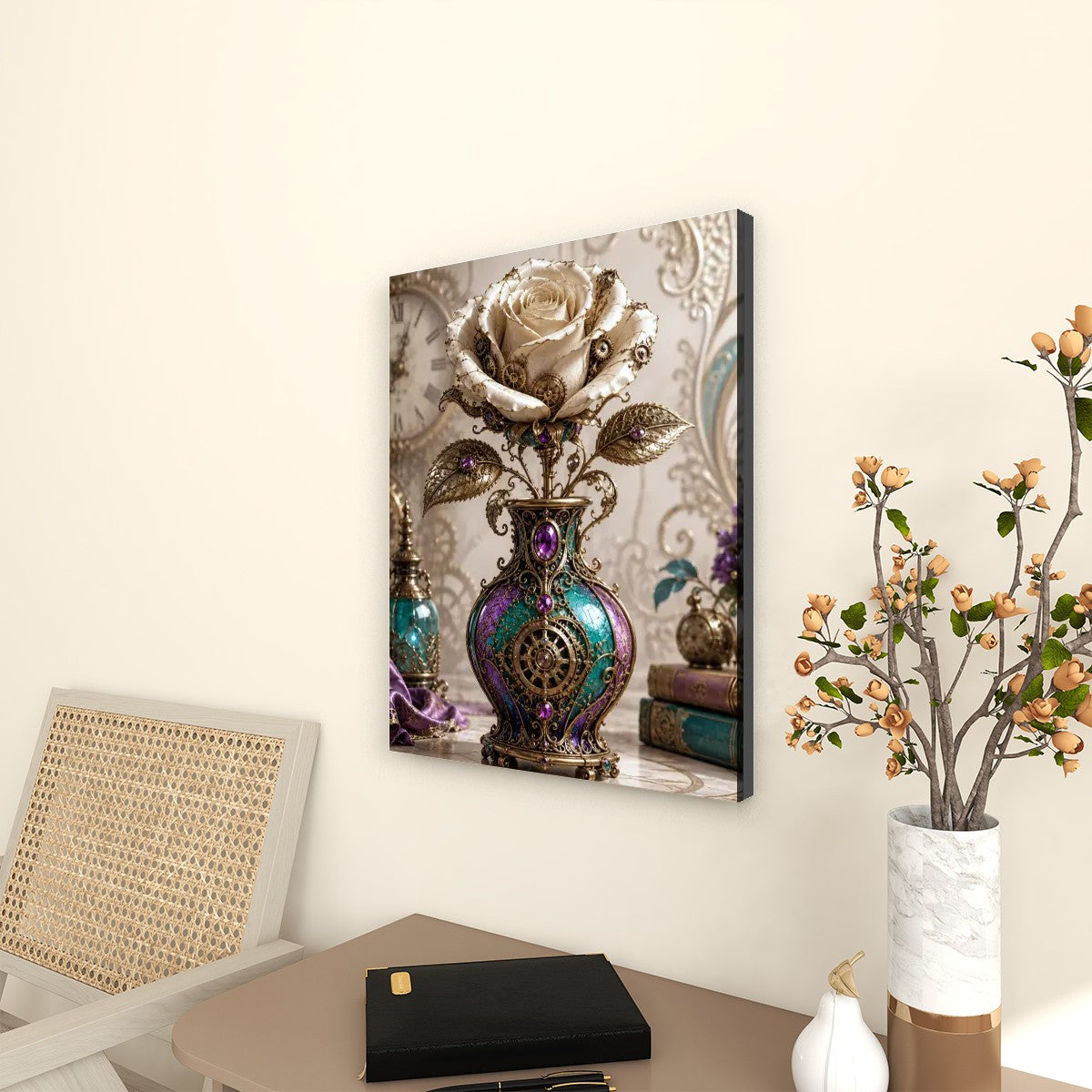Canvas Prints Wall Art Steampunk Rose Vase