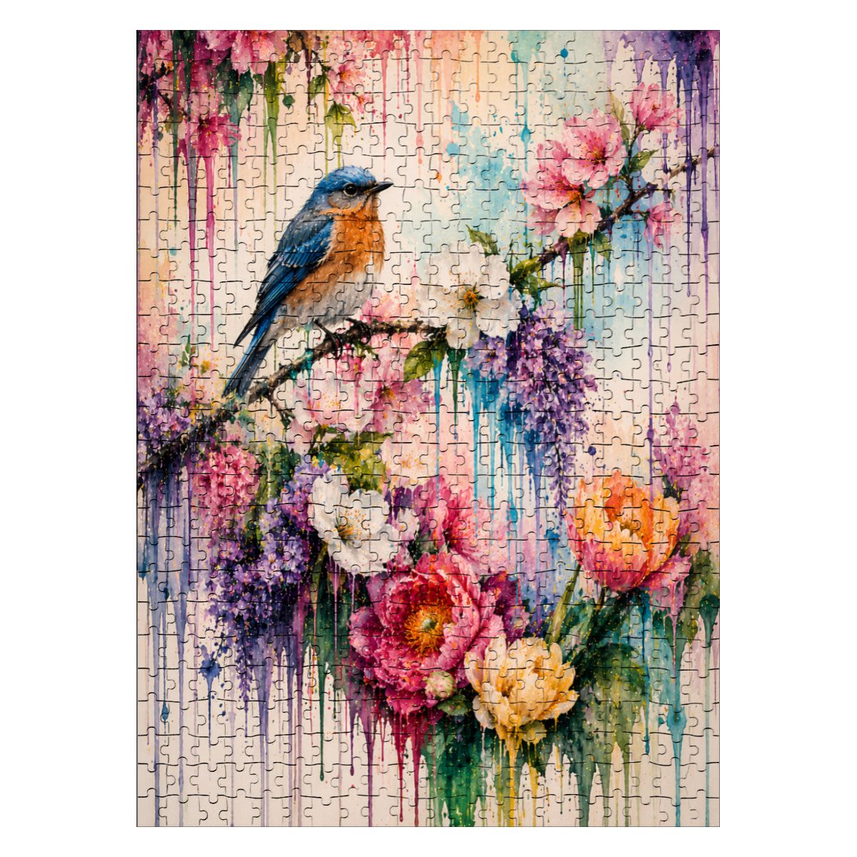 Wooden Jigsaw Puzzles 500 pcs Colorful Bird and Flowers Drip Art