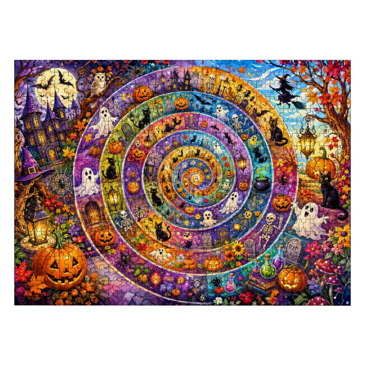 1000pcs Wooden Jigsaw Puzzles  Made in USA) Halloween Spiral Abstract