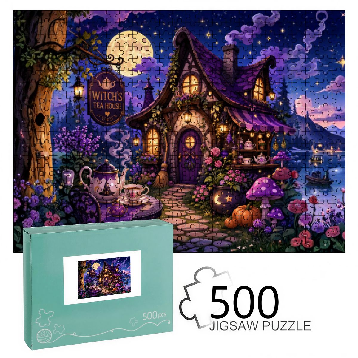 500pcs Wooden Jigsaw Puzzles (Made in USA) Halloween Witch's Tea House