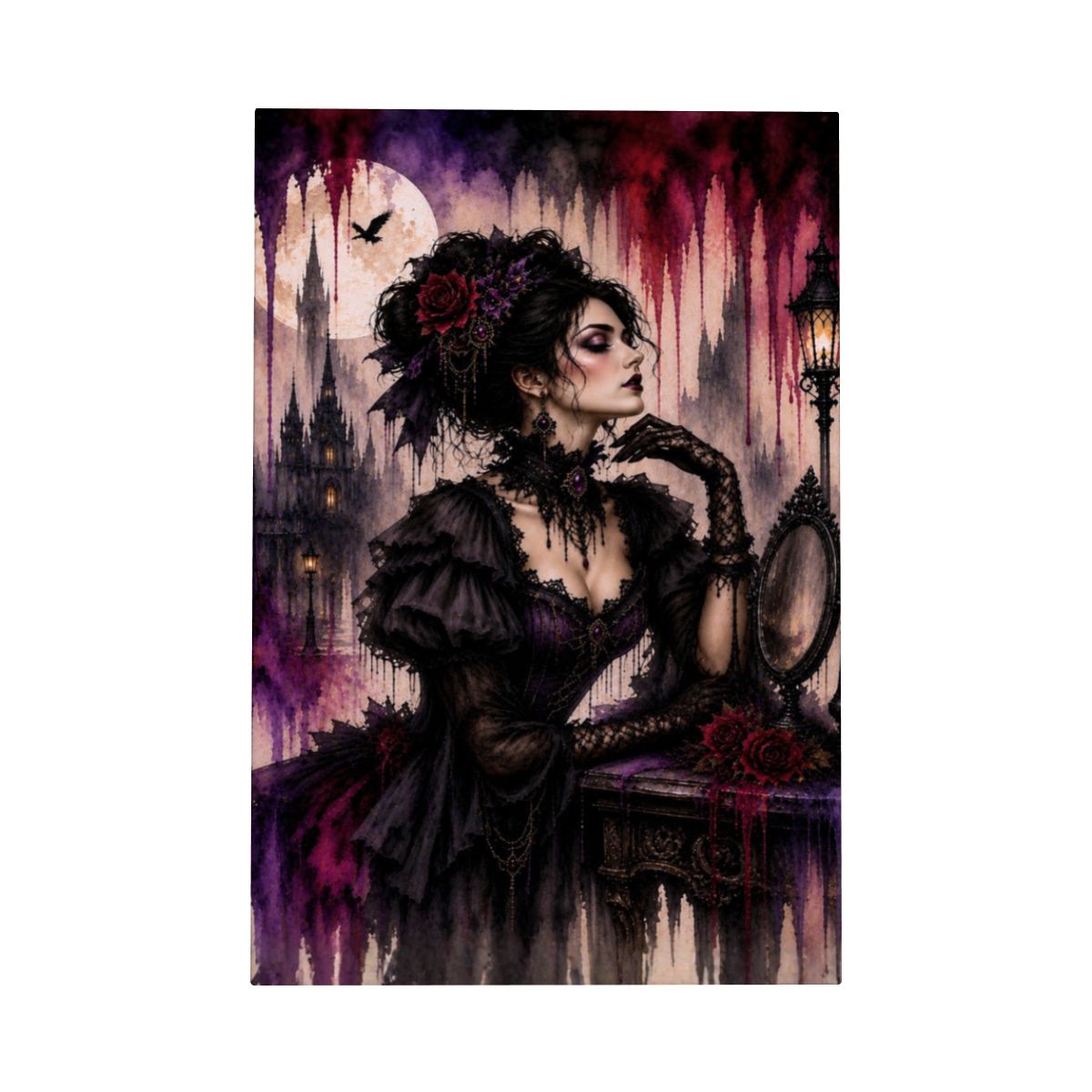 Framed Canvas Painting Halloween Gothic Victorian Woman Drip Art (Made in USA)