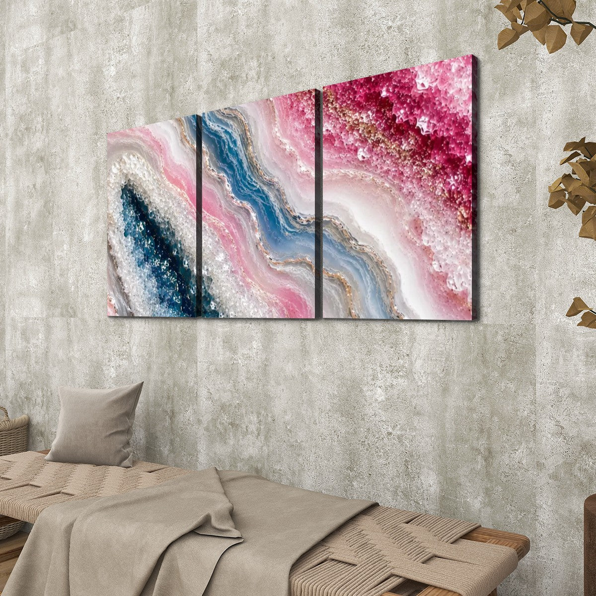 3 Panels Canvas Prints Wall Art Pink Geode