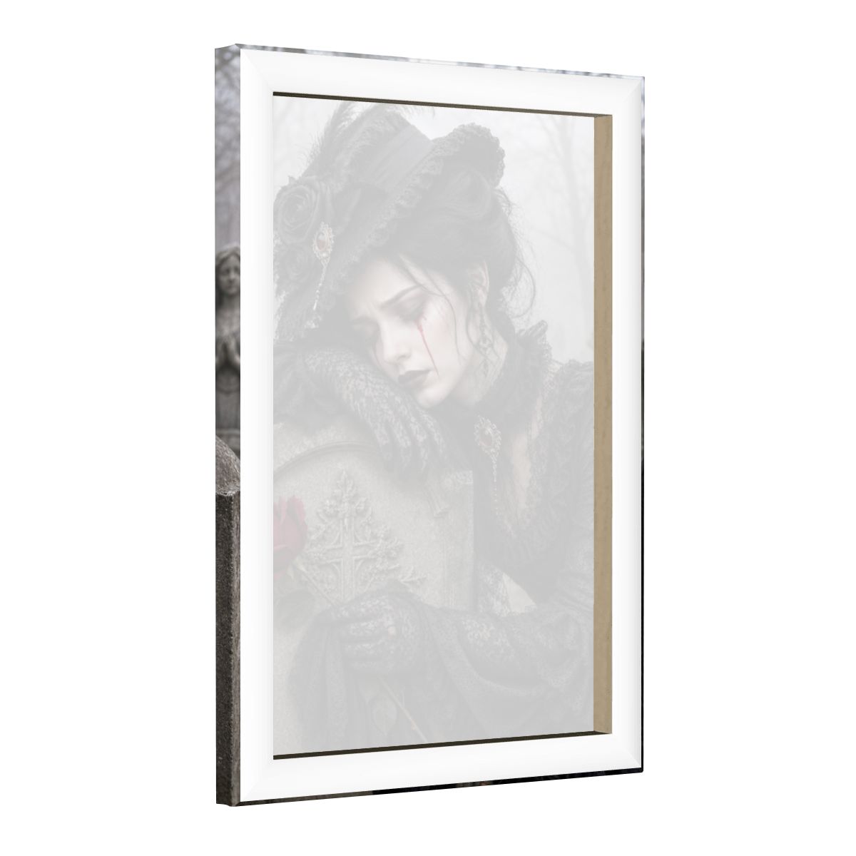 Framed Canvas Painting Halloween Victorian Woman Grave Lost Love (Made in USA)