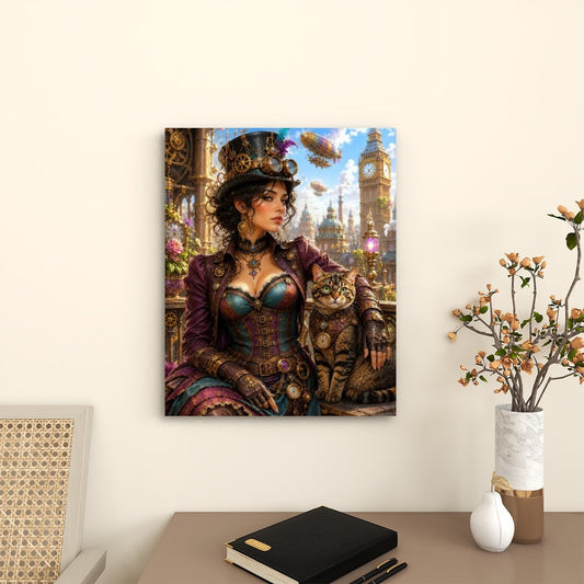 Canvas Prints Wall Art Steampunk Woman with Cat