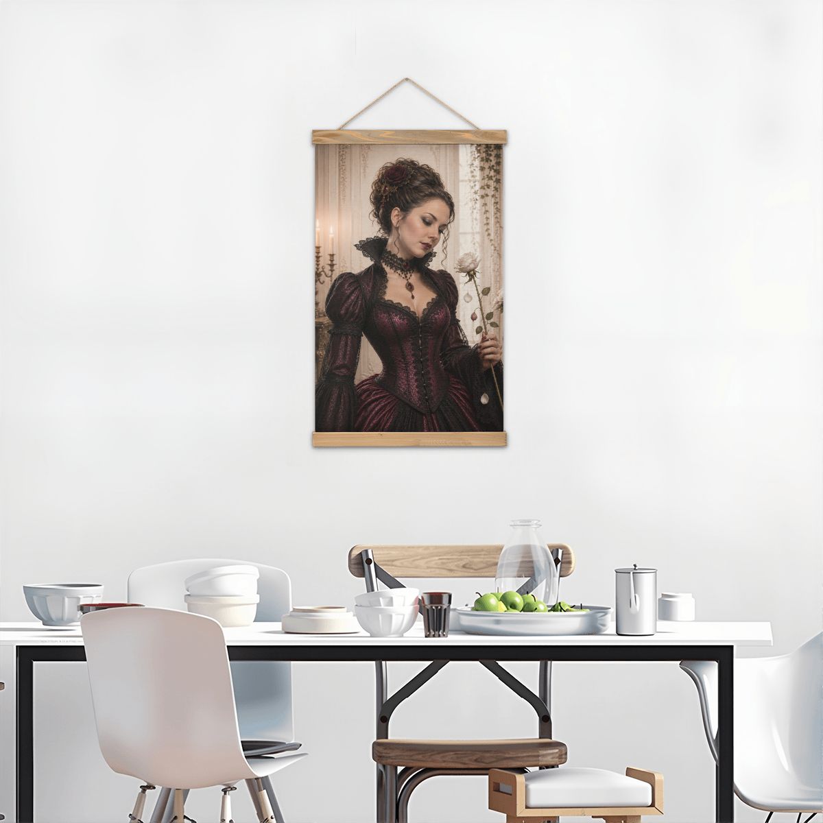 Linen Canvas Wall Art Gothic Victorian Woman Rose Halloween
