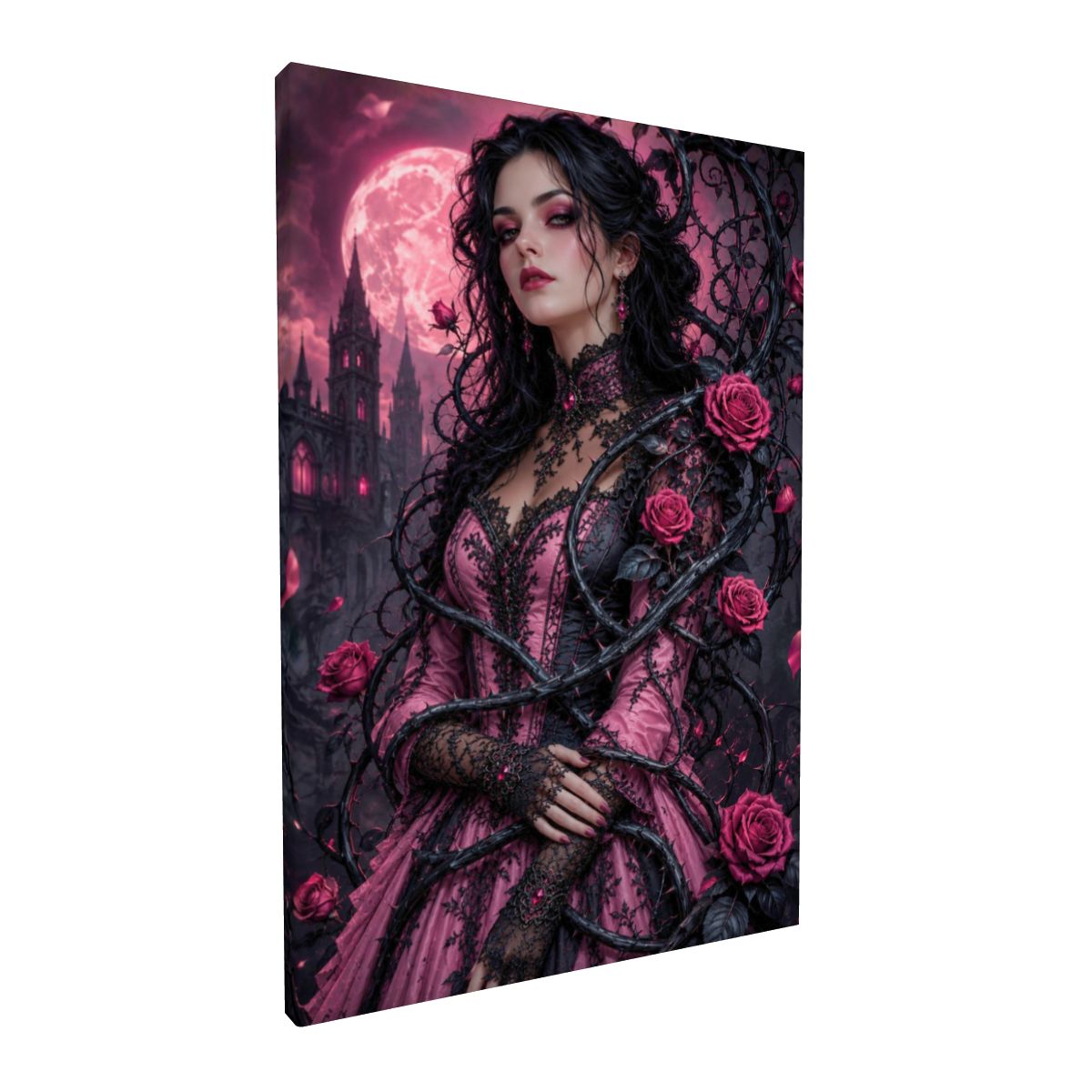 Framed Canvas Painting Gothic Pink Roses (Made in USA)