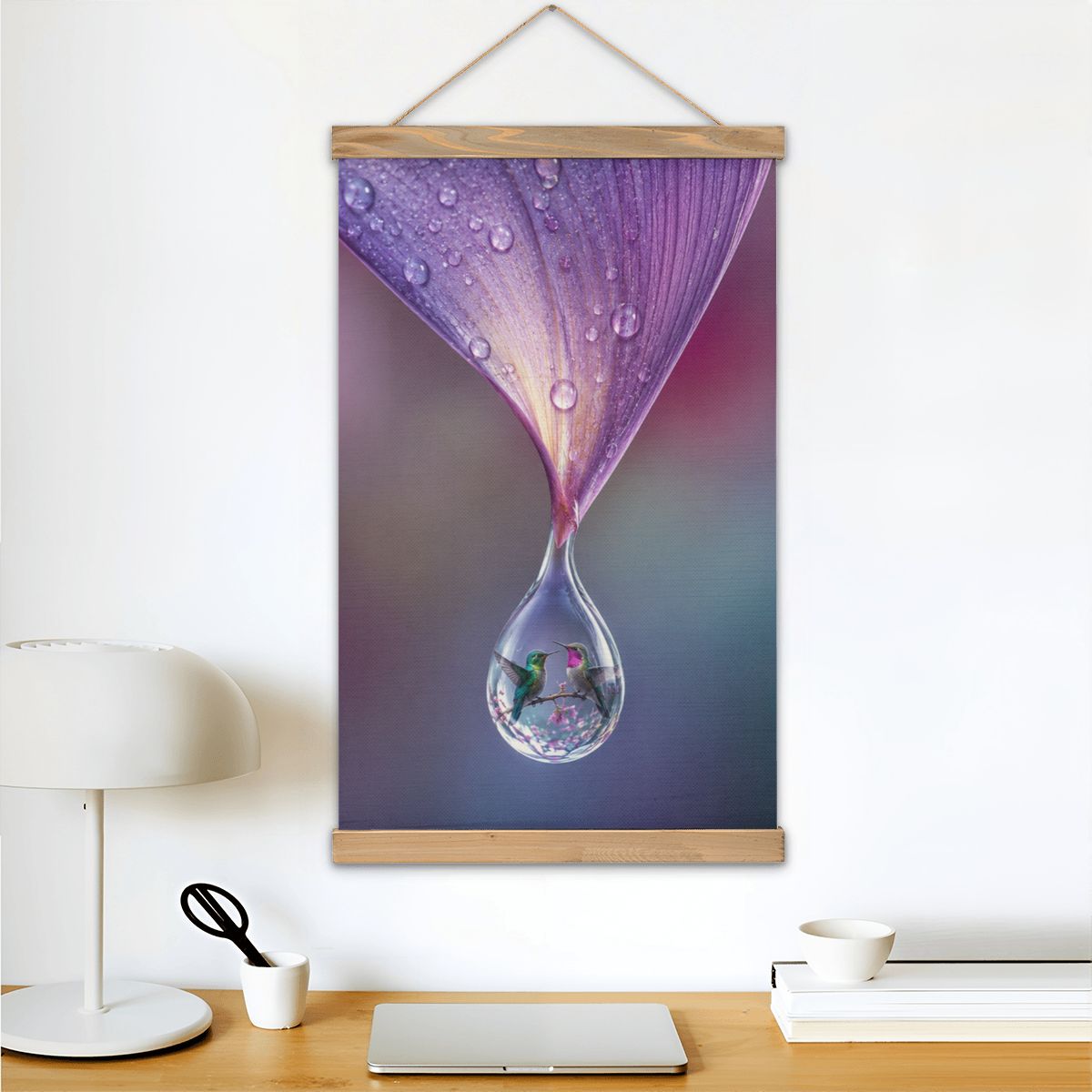 Linen Canvas Wall Art Hummingbird Dewdrop