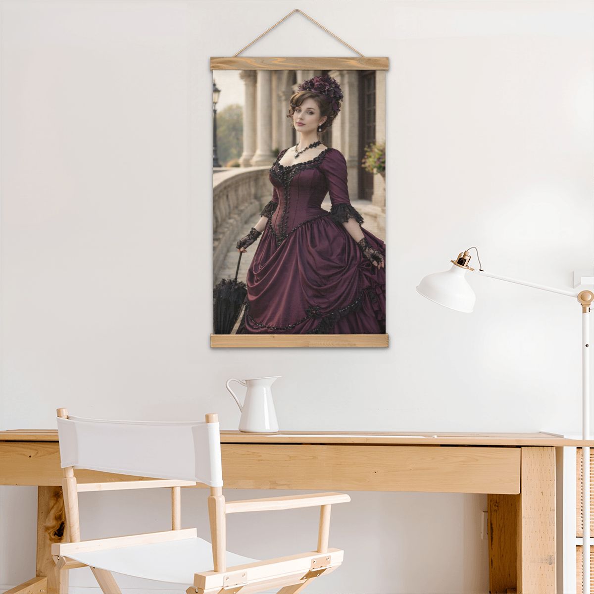 Linen Canvas Wall Art Victorian Woman Maroon Dress