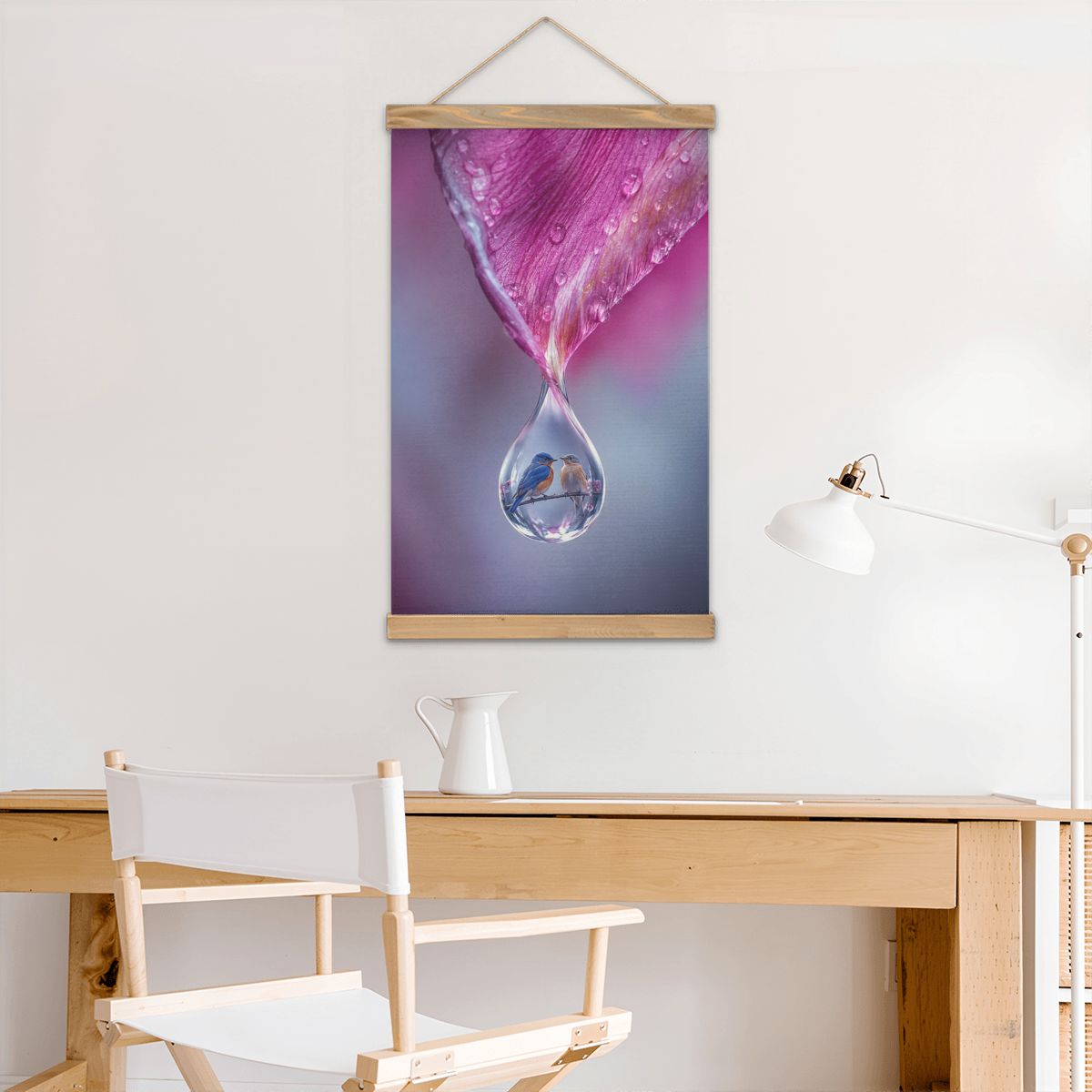 Linen Canvas Wall Art Bird Dew Drop