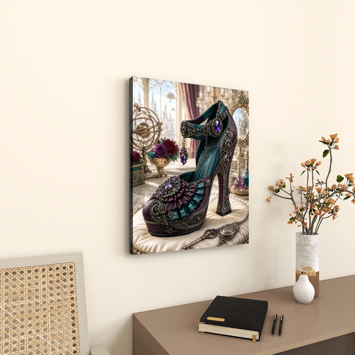 Canvas Prints Wall Art Steampunk Heel Teal and Violet