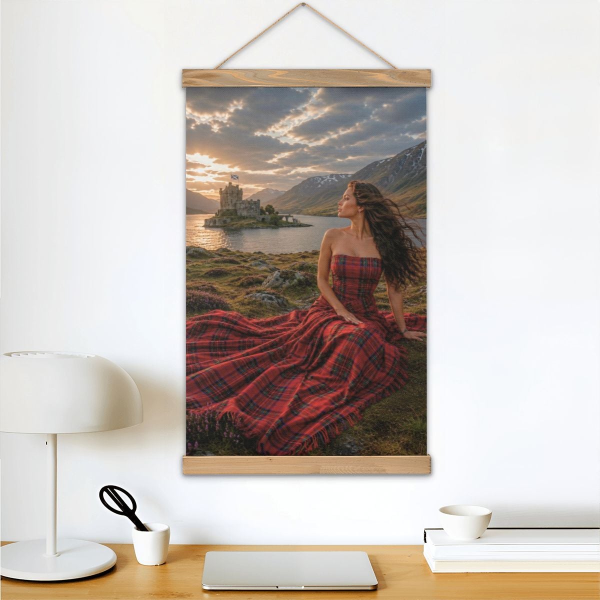 Linen Canvas Wall Art Sunset in Scotland Clan Bruce Tartan