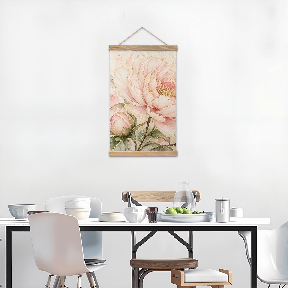 Linen Canvas Wall Art Pink Flower