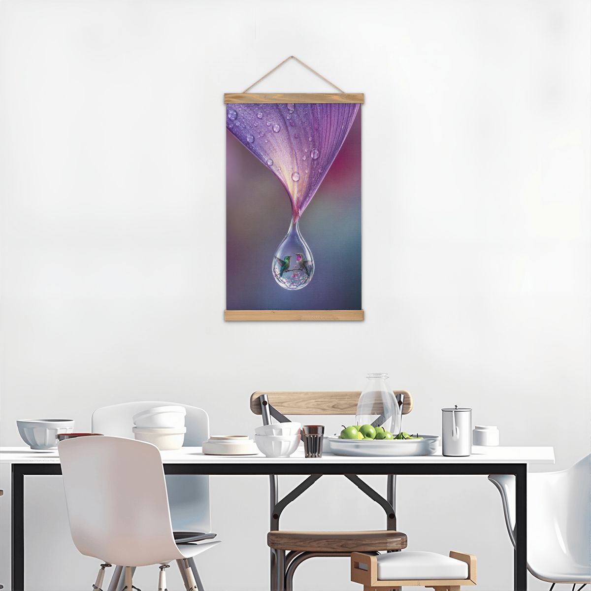 Linen Canvas Wall Art Hummingbird Dewdrop