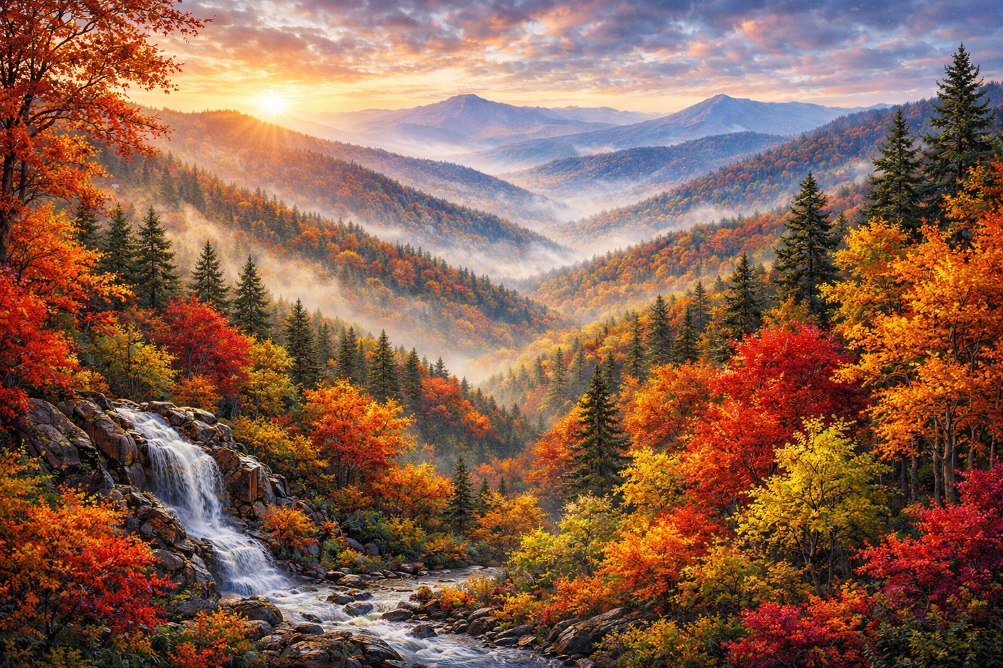 Diamond Art Kit 16x20 Diamond Painting Kit Appalachian Mountains in Fall Autumn Scene