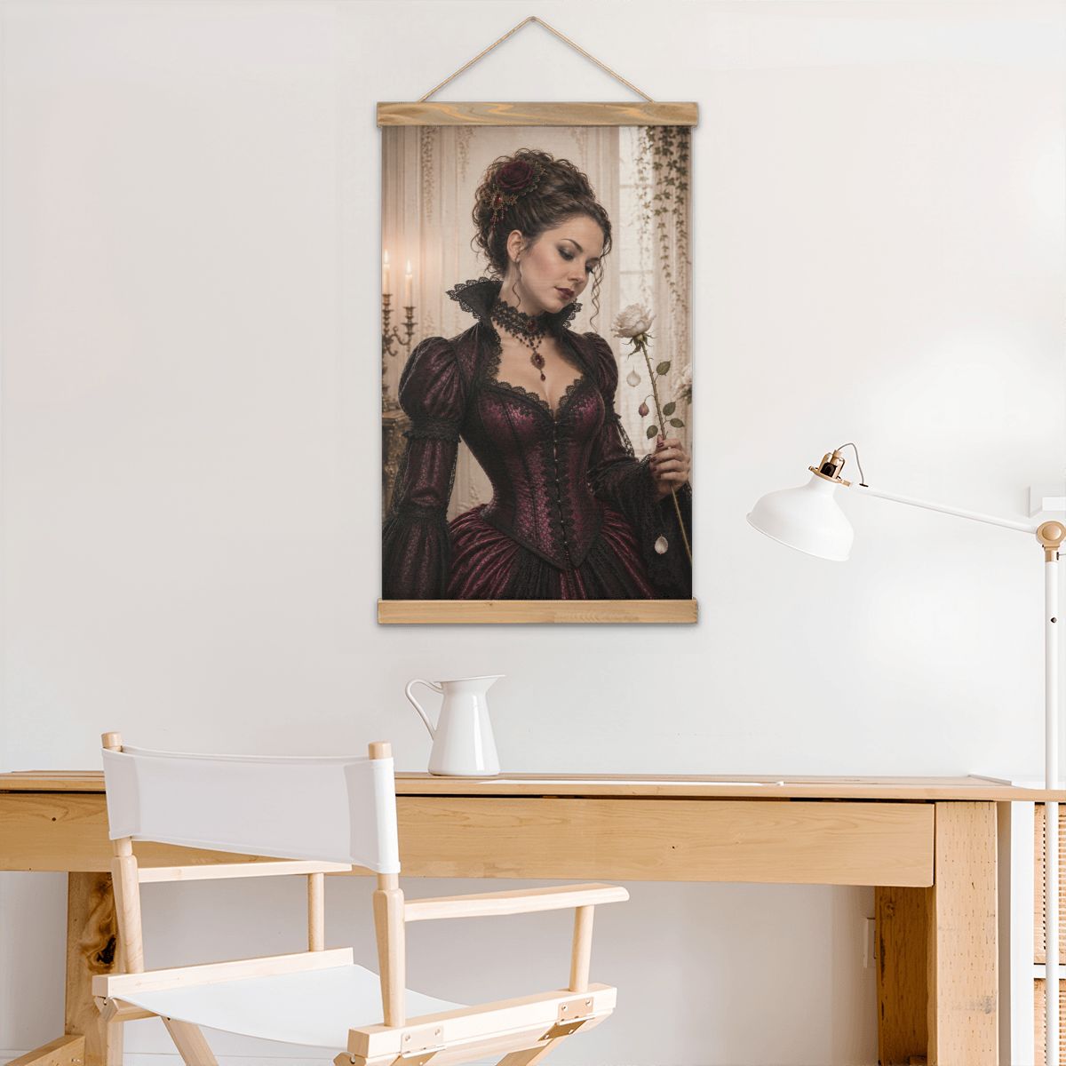 Linen Canvas Wall Art Gothic Victorian Woman Rose Halloween