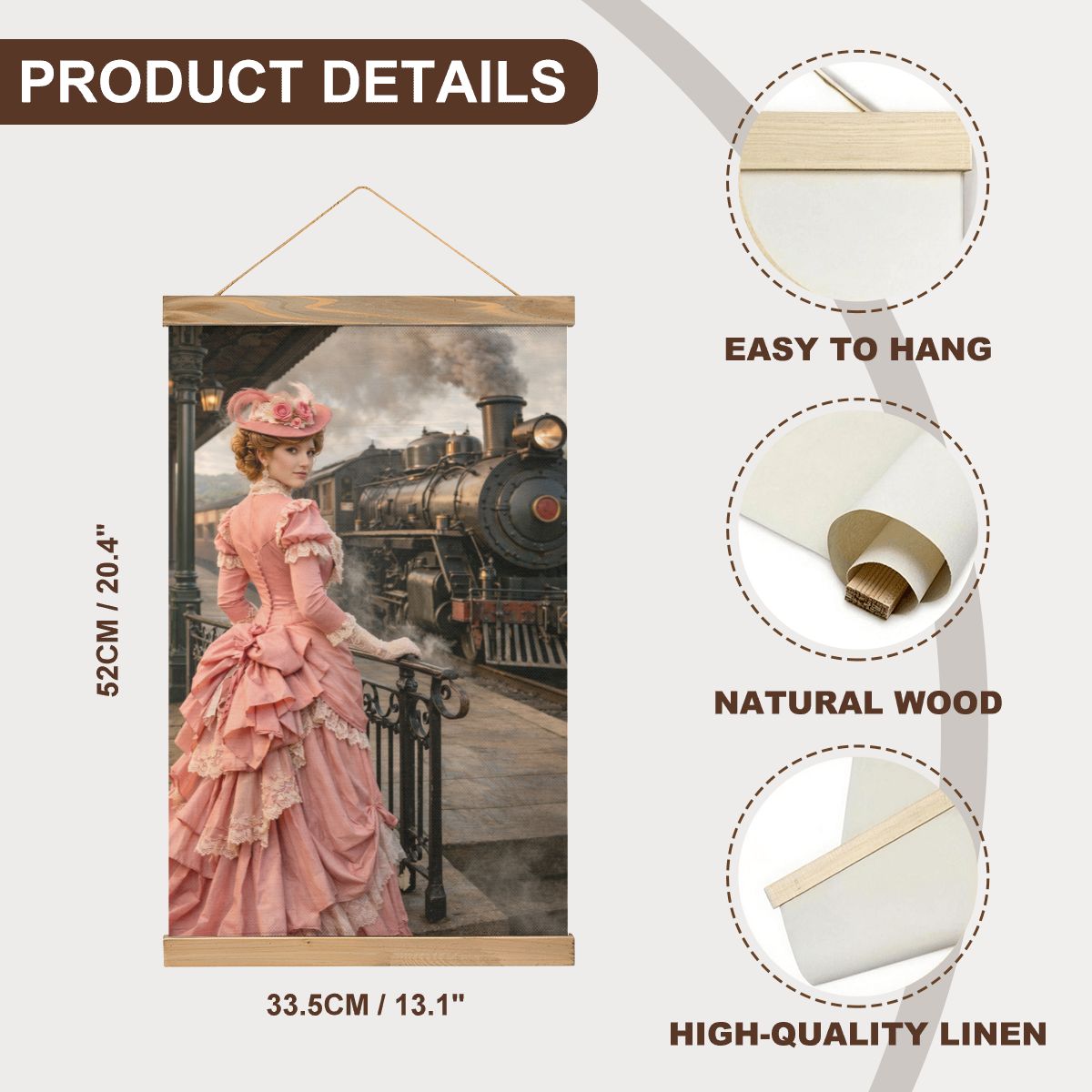 Linen Canvas Wall Art Victorian Woman and Train