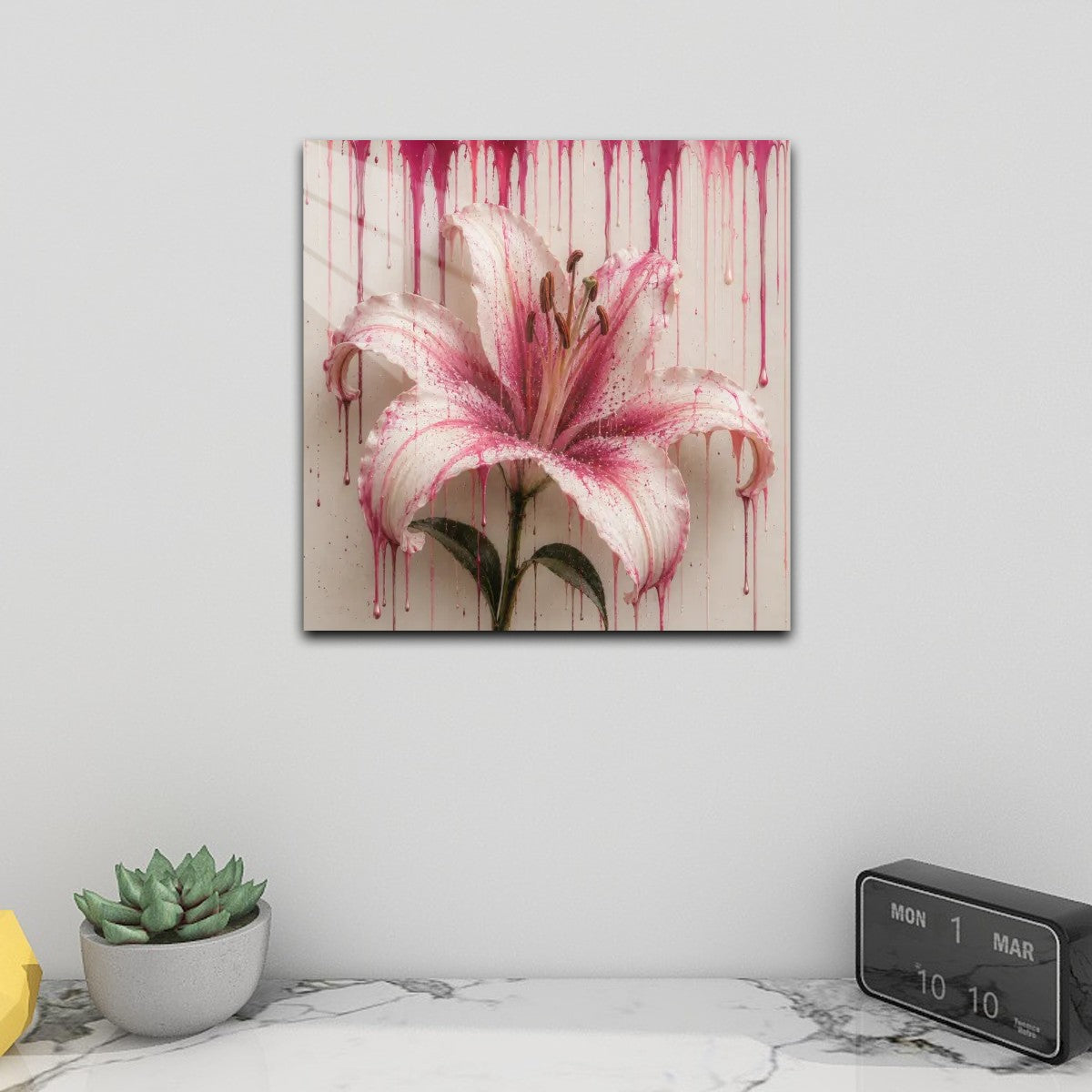 Square Acrylic Wall Art with Hook Lily Paint Drip