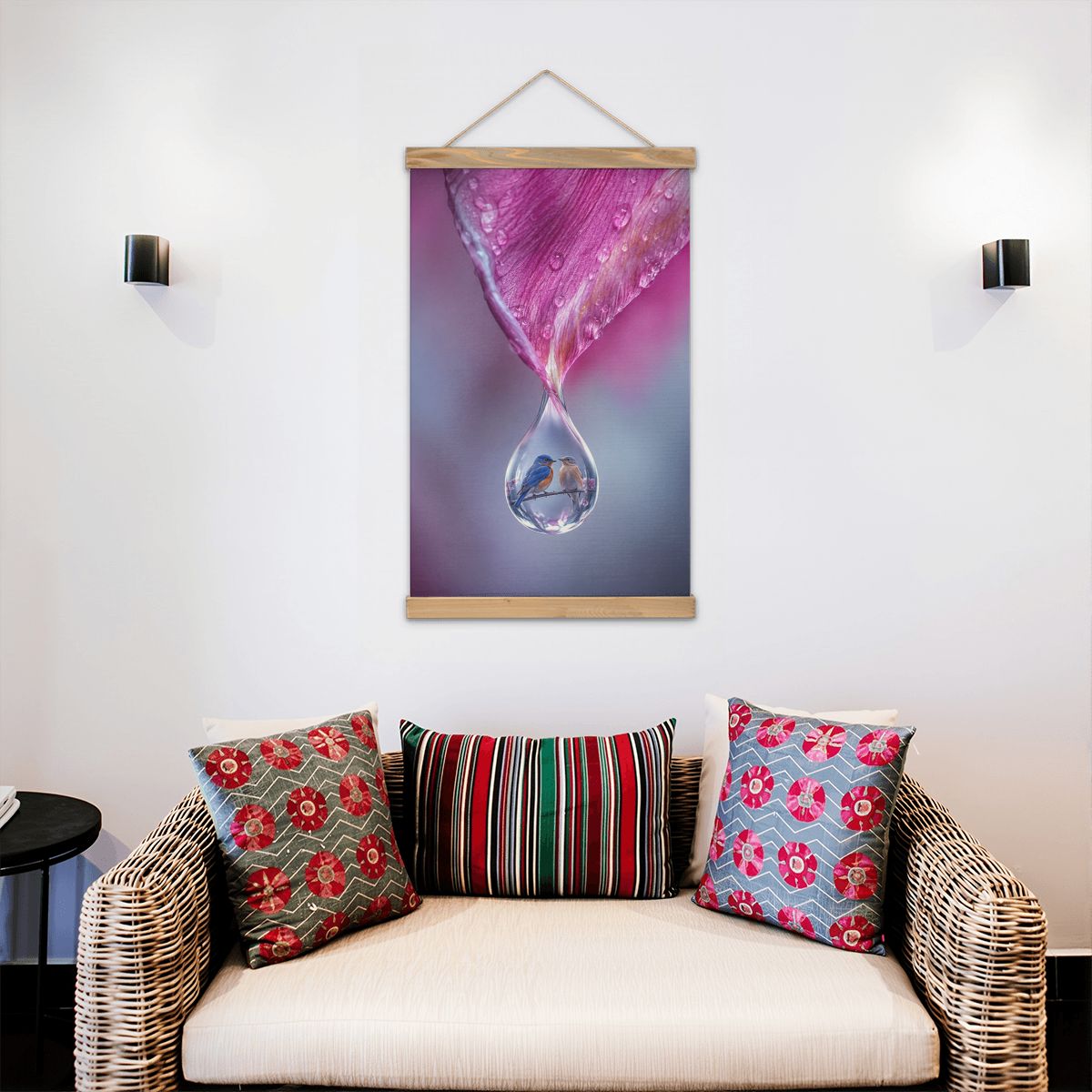 Linen Canvas Wall Art Bird Dew Drop