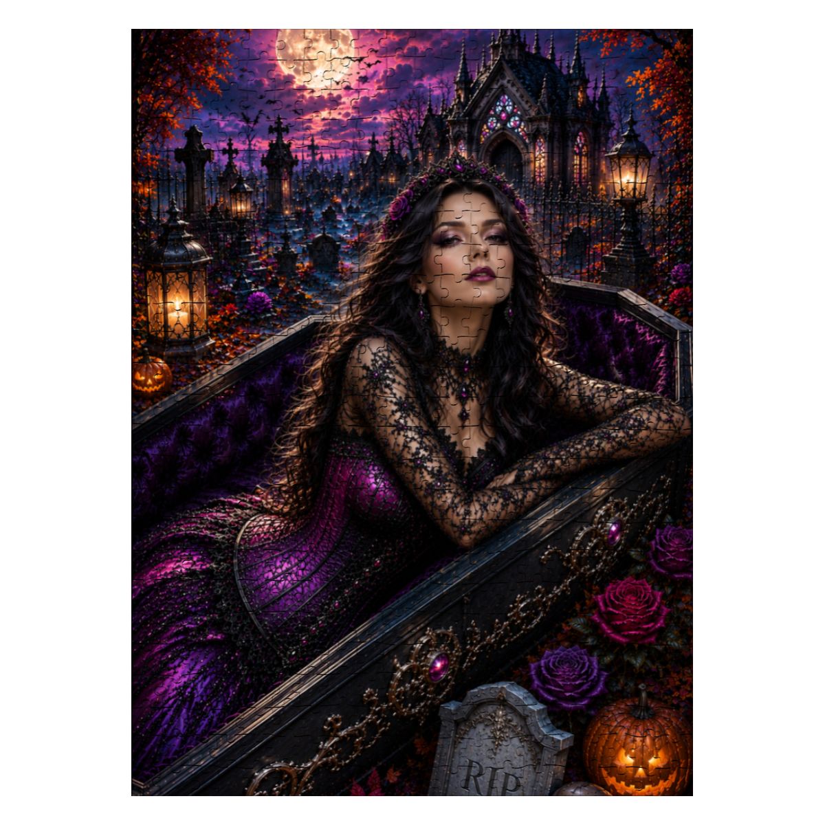 Wooden Jigsaw Puzzles 500 pcs Halloween Woman in a Casket