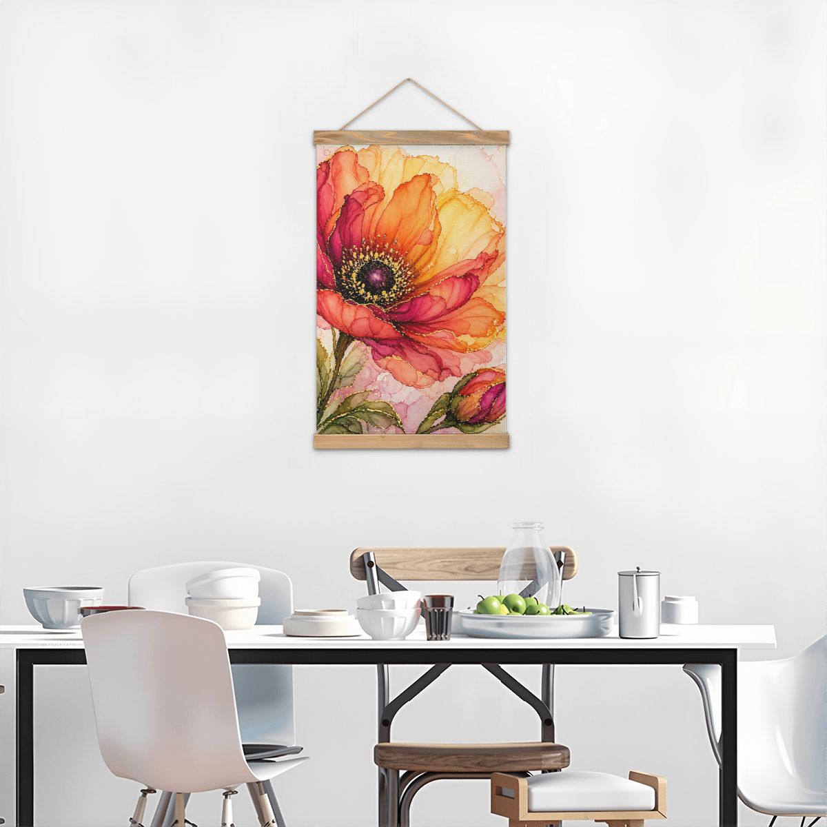 Linen Canvas Wall Art Orange Flower