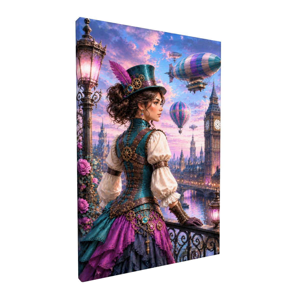 Framed Canvas Painting Steampunk Harbor (Made in USA)