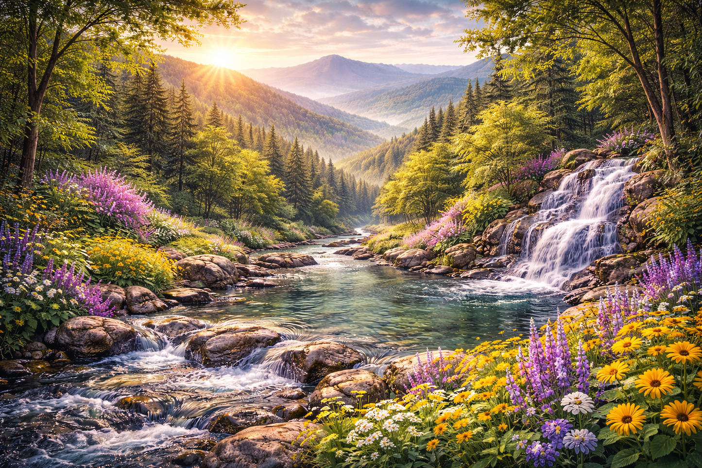 Diamond Art Kit 16x20 Diamond Painting Kit Appalachian Mountains in Spring Waterfall Scene