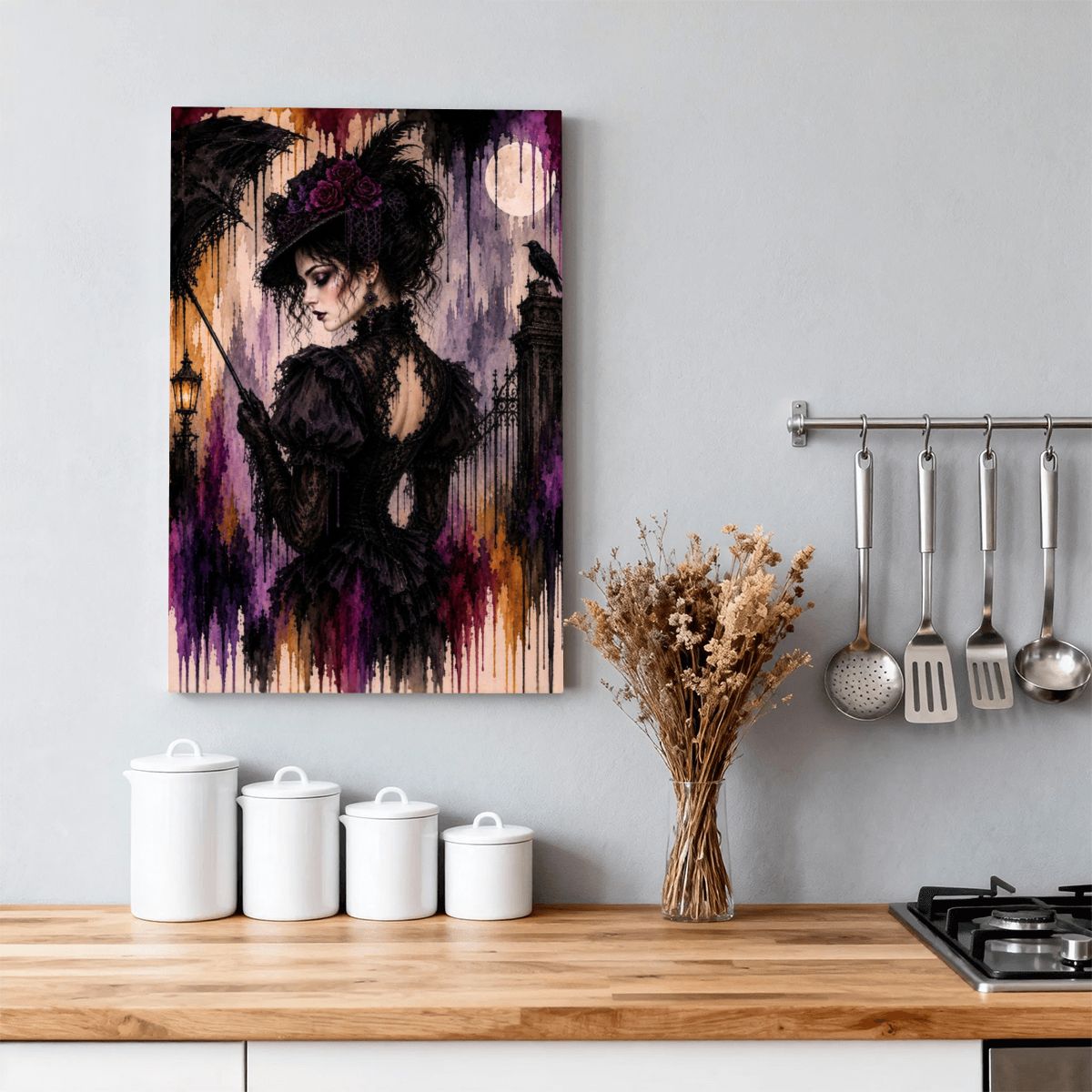 Small Canvas Prints Wall Art Decor Halloween Gothic Victorian Women Drip Art