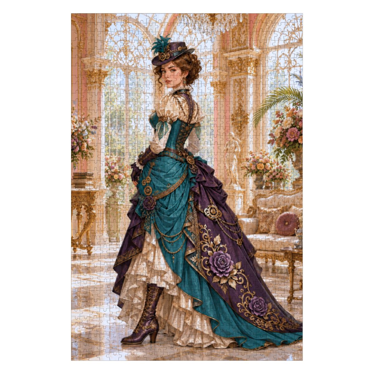 Wooden Jigsaw Puzzles 1000 pcs Steampunk Victorian Woman Teal and Purple